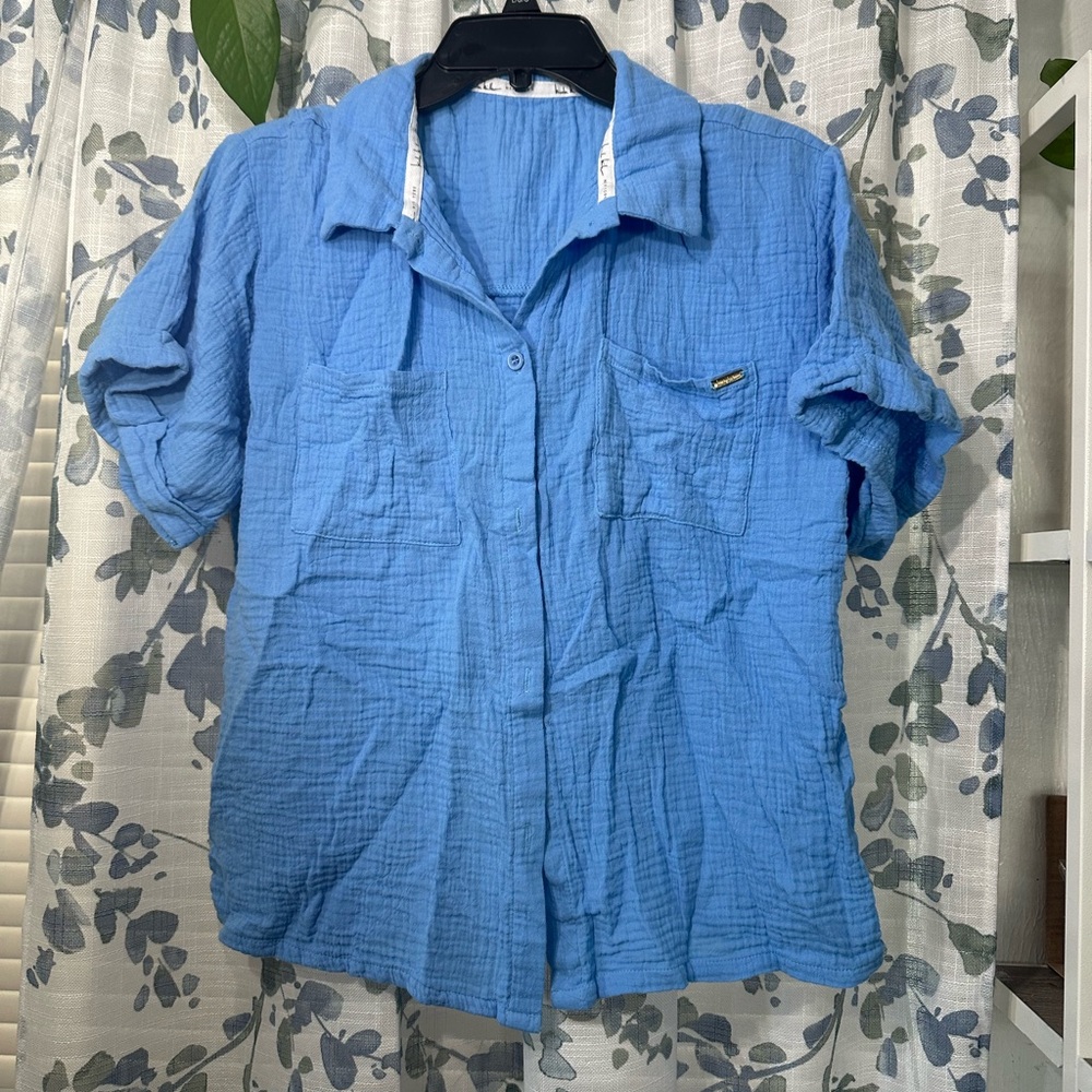 Blue Short Sleeve Button-Up Shirt